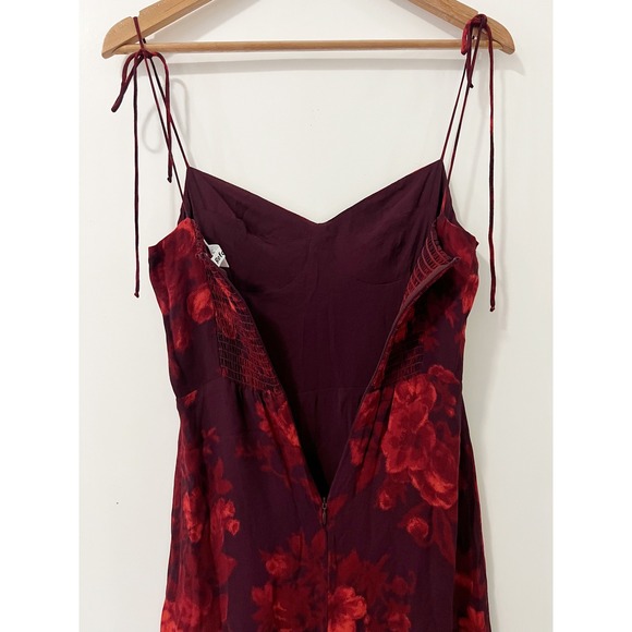 Reformation Floral Print Burgundy Red Midi Dress Spaghetti Straps Slit Size 8 - Picture 6 of 12